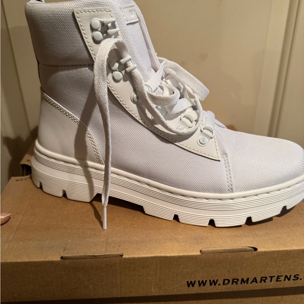 Dr. Martens White Canvas Lace-Up Combat Boots